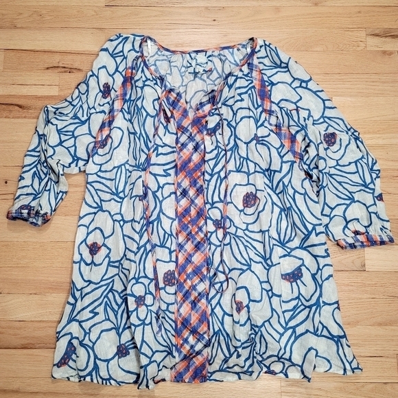 ZYGA LIN'N LAUNDRY Linen Blouse Size L Floral Art to Wear Mixed Pattern - Picture 1 of 11